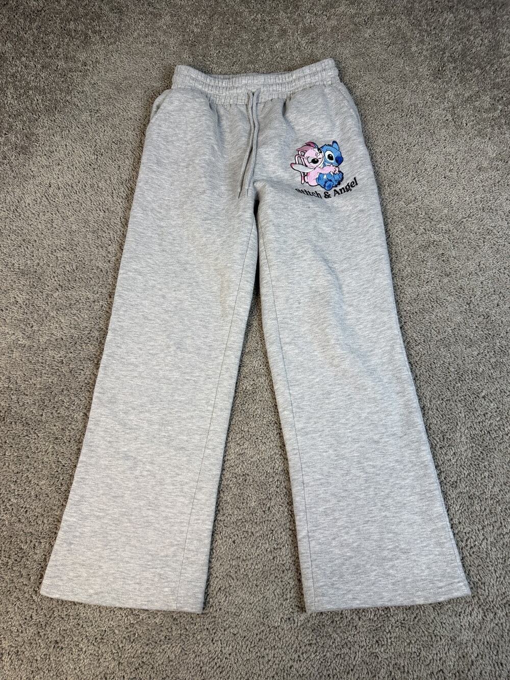 Disney Lilo & Stitch Sweatpants Womens M Gray Angel Flared Fleece Pockets 28in